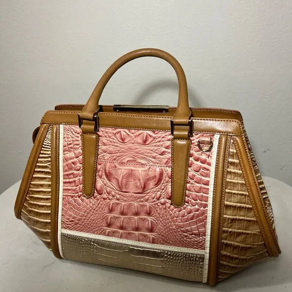 Brahmin Arden Pink and Brown Leather Satchel 15.5 x 9.5 x 5.0. LIKE NEW WOT - Picture 7 of 9